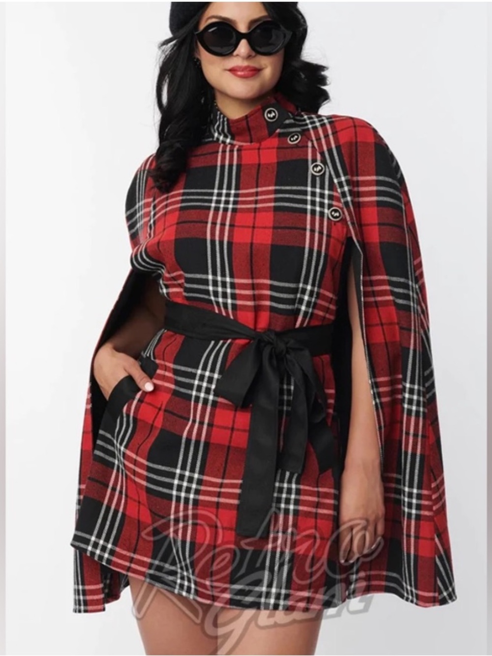 Smack Parlour Savile Row Red Plaid Preppy 60’s cape Coat Outrrwear Plus 2X